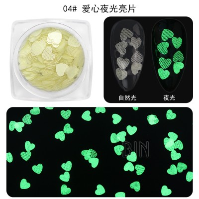 BIN Heart Shape Glow in the Dark Nail Glitter Powder