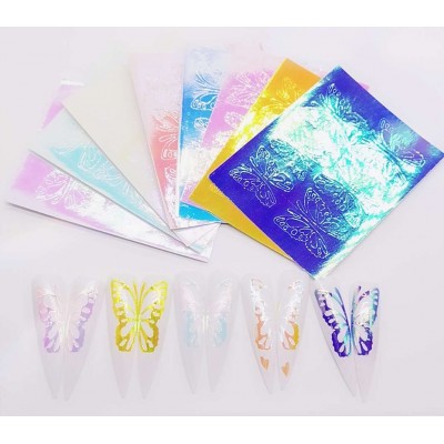 BIN 16 color kits Holographic nail art butterfly stickers