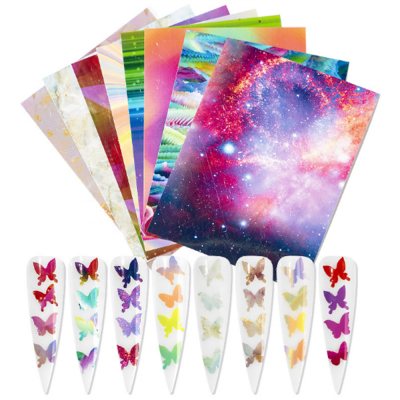 BIN 8pc/sets Holo butterfly nail stickers Foil